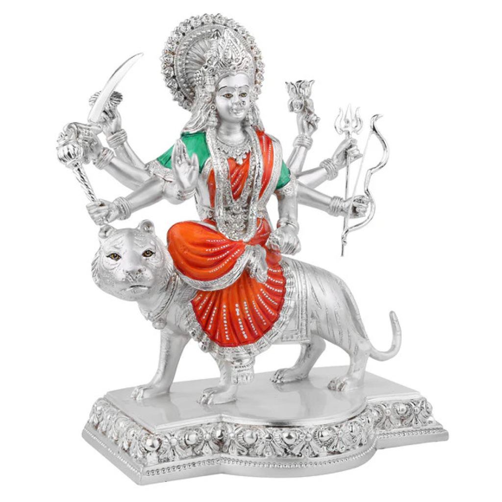Durga Mata Idol – 18K White Gold with Silver Finish