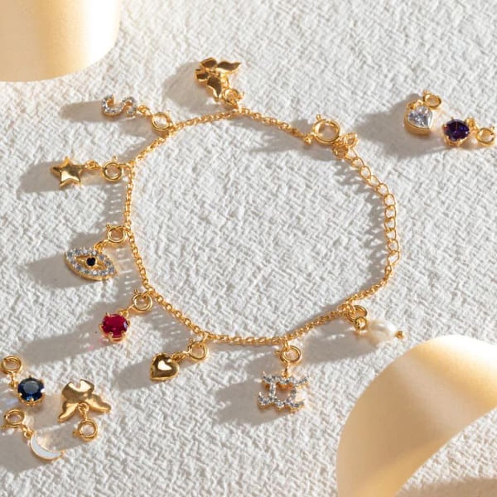 22 Carat Gold Charm Bracelet with Detachable White Charms