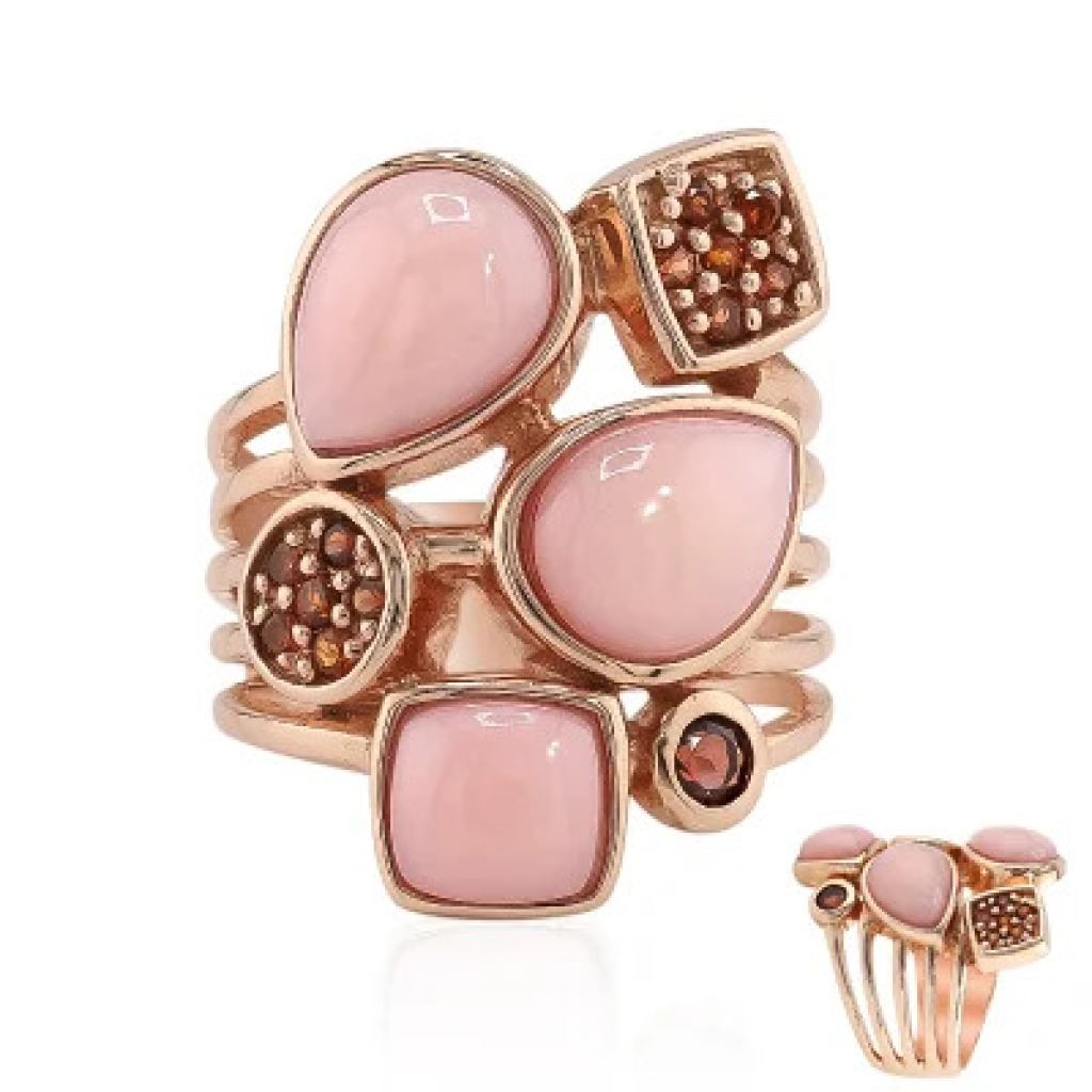 Roselle Pink Opal & Ruby Ring – Solid 18k Rose Gold
