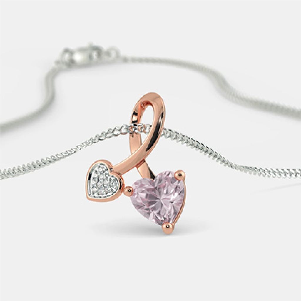 Rose Gold Heart Quartz Pendant with Heart-Shaped Diamond