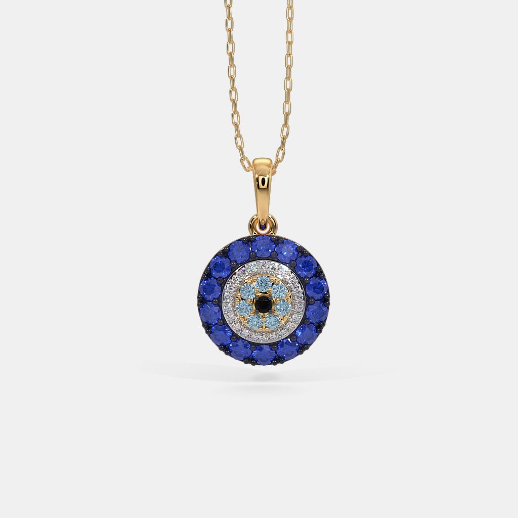 Evil Eye Pendant in 24 Carat Gold with Blue Tanzanite and White Diamonds