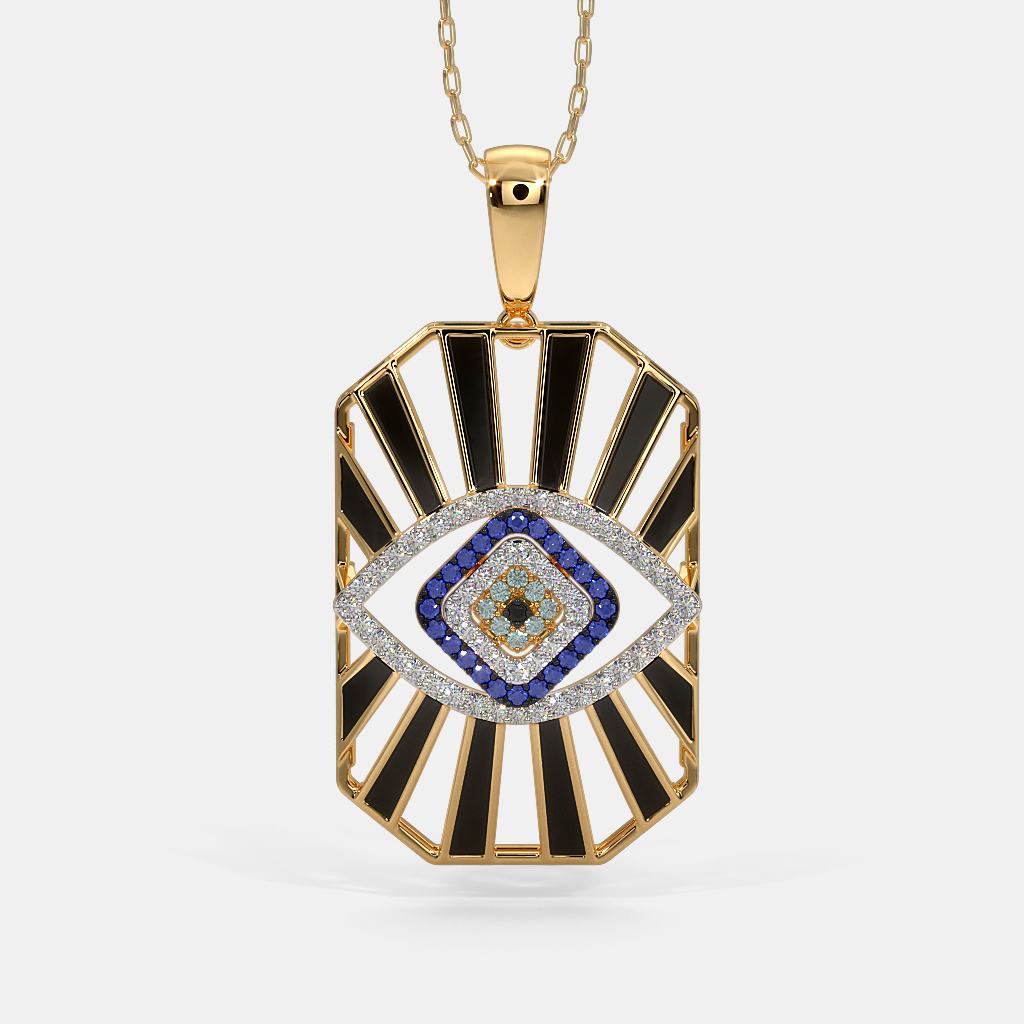 Evil Eye Pendant in 24 Carat Gold with Black, White, and Blue Stones