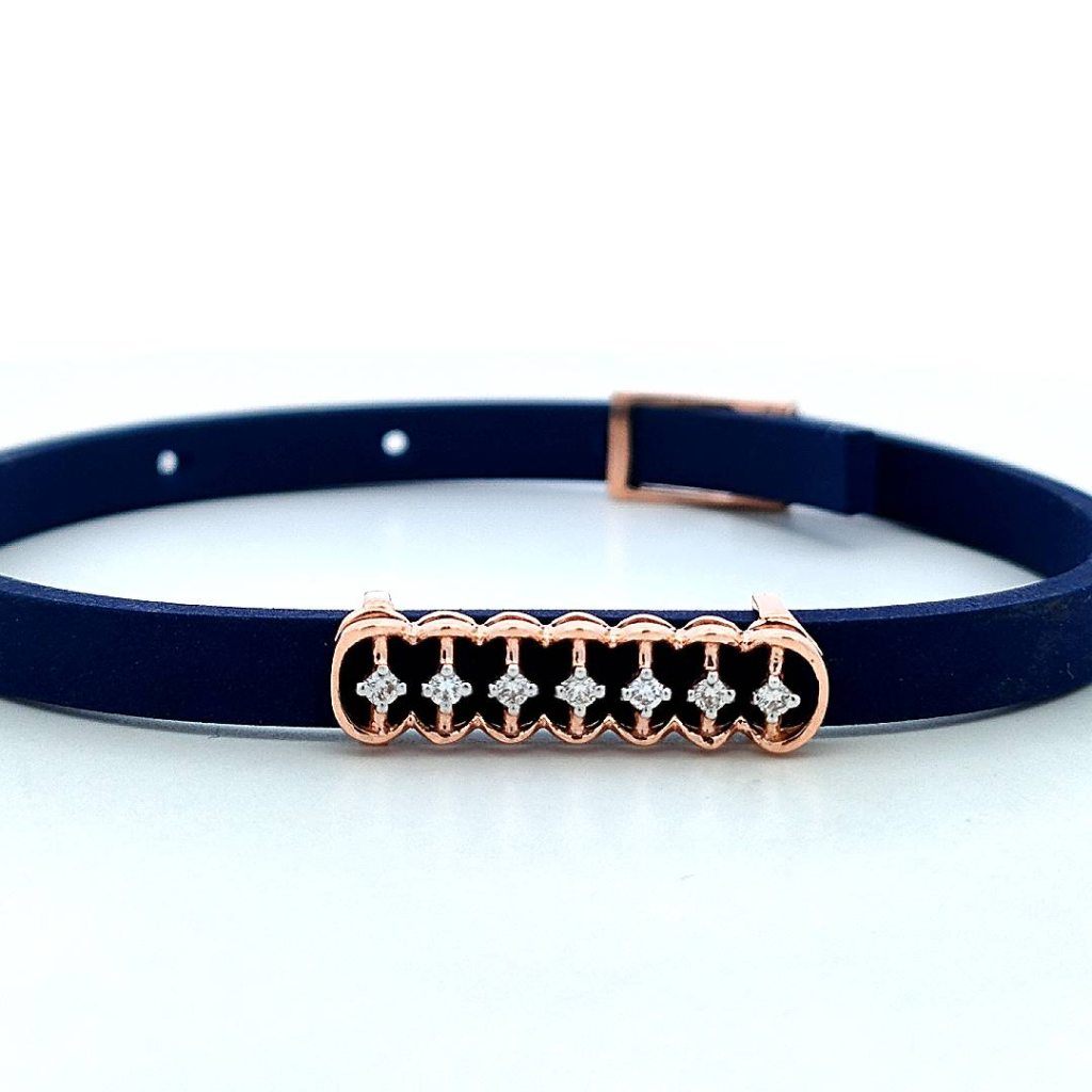 Diamond Star Bar Blue Leather Bracelet