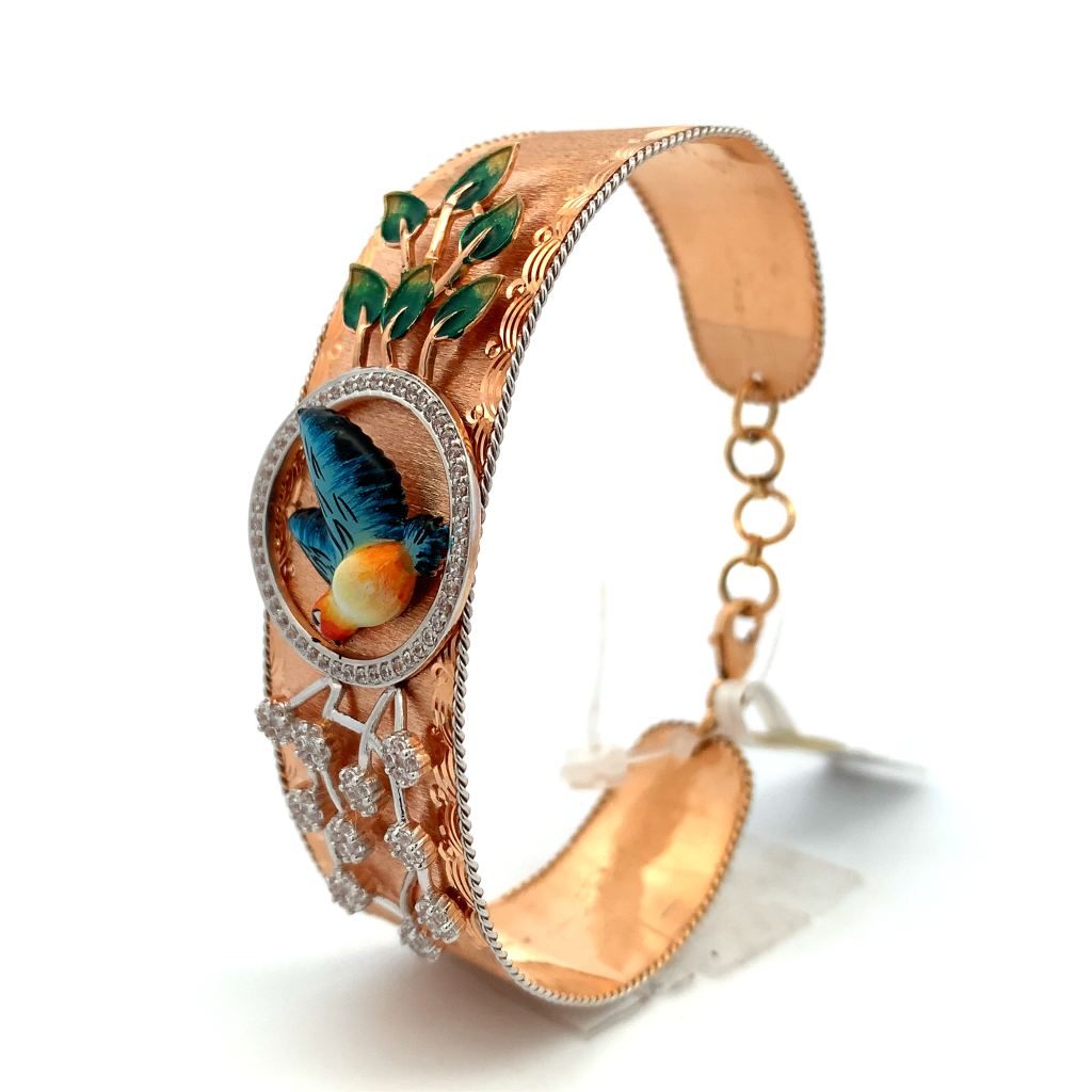 Nature-Inspired Enamel Bird Bangle