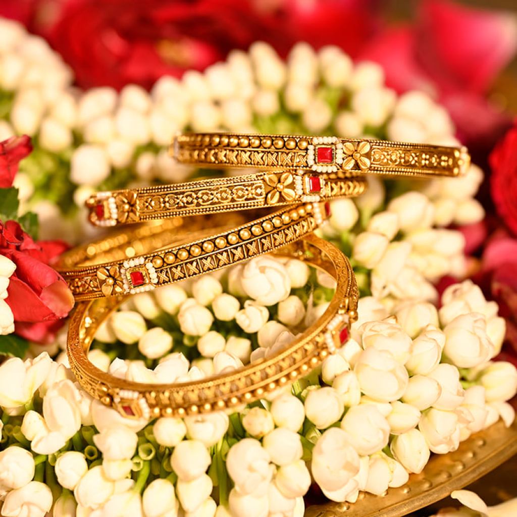 The Maharani Bangle – Gold Finish with Kundan Detailing