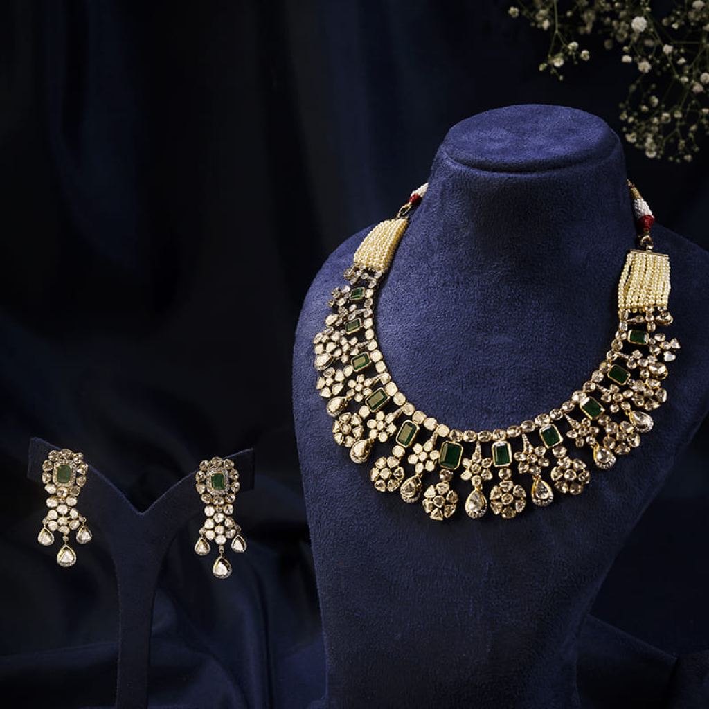 Designer Traditional Gold Necklace Set With Kundan