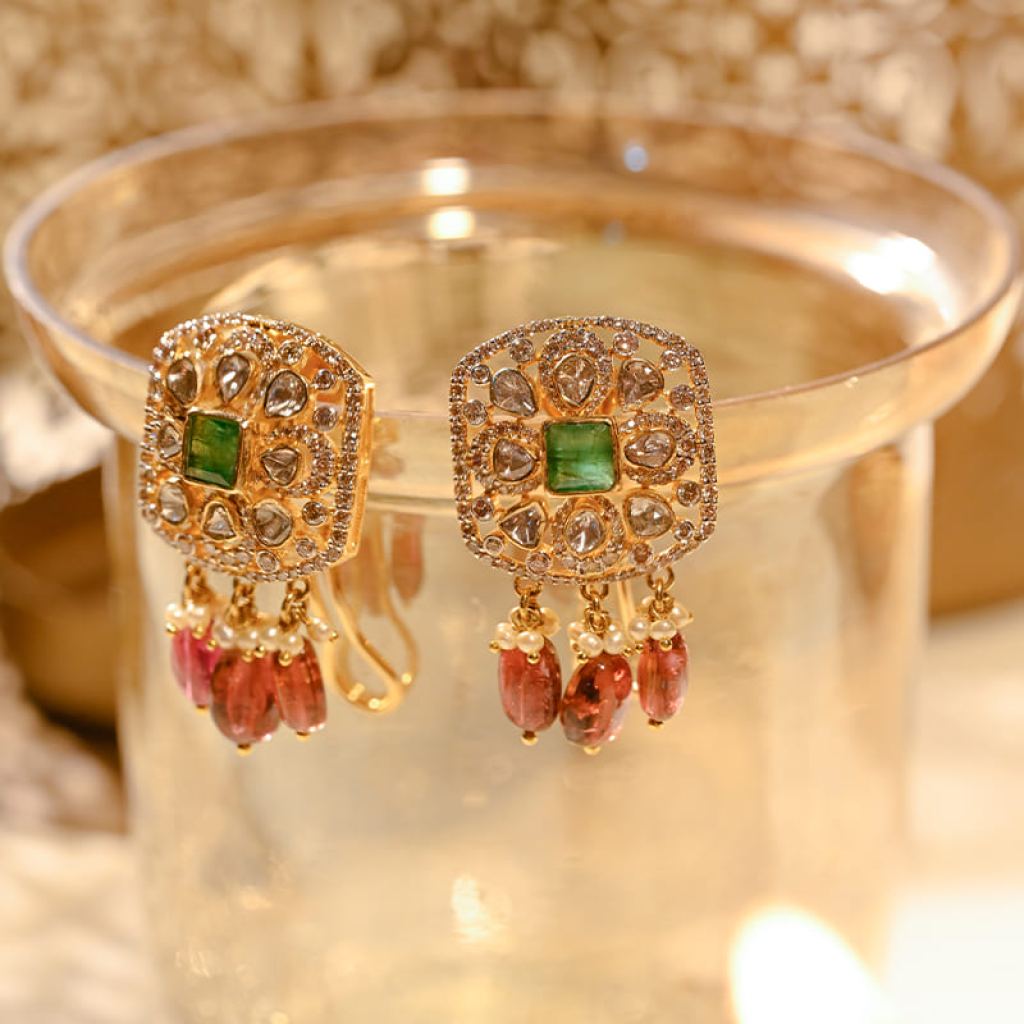 Dugran By Dugristyle Multi Dangler Earrings  Kundan & Emerald Jewelry
