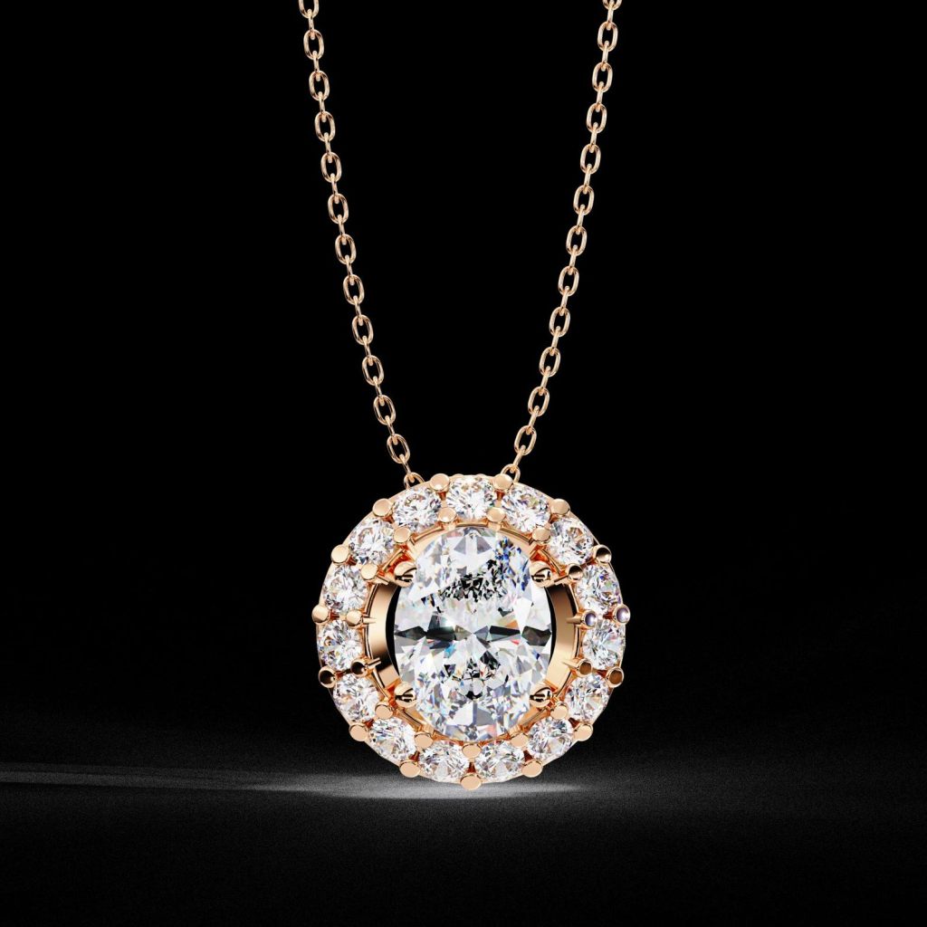 Elegant Oval-Cut Halo Diamond Pendant