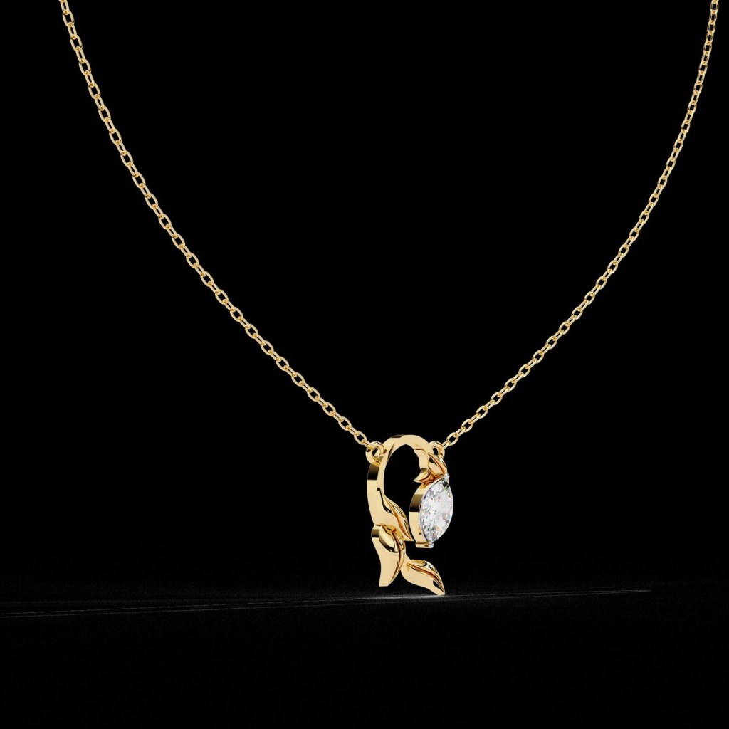 Leaf Vine Pendant with Marquise Cut Diamond