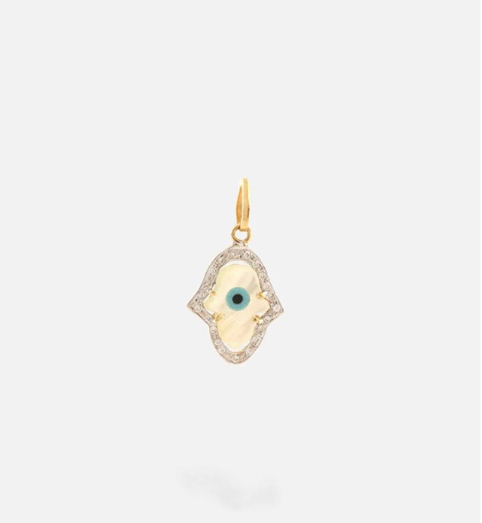 Evil Eye Charm Pendant  Hamsa Hand with Diamonds