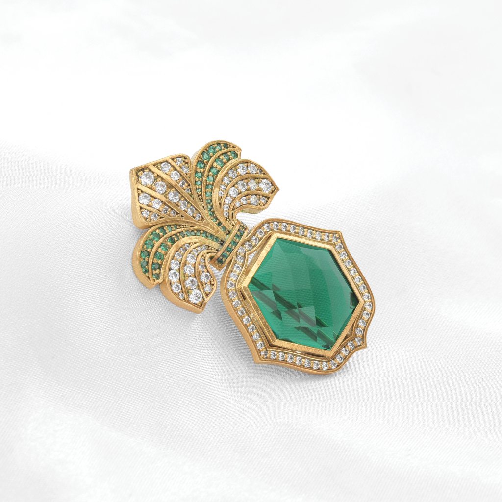 Sparkling Green Stone Gold Plated Silver Brooch
