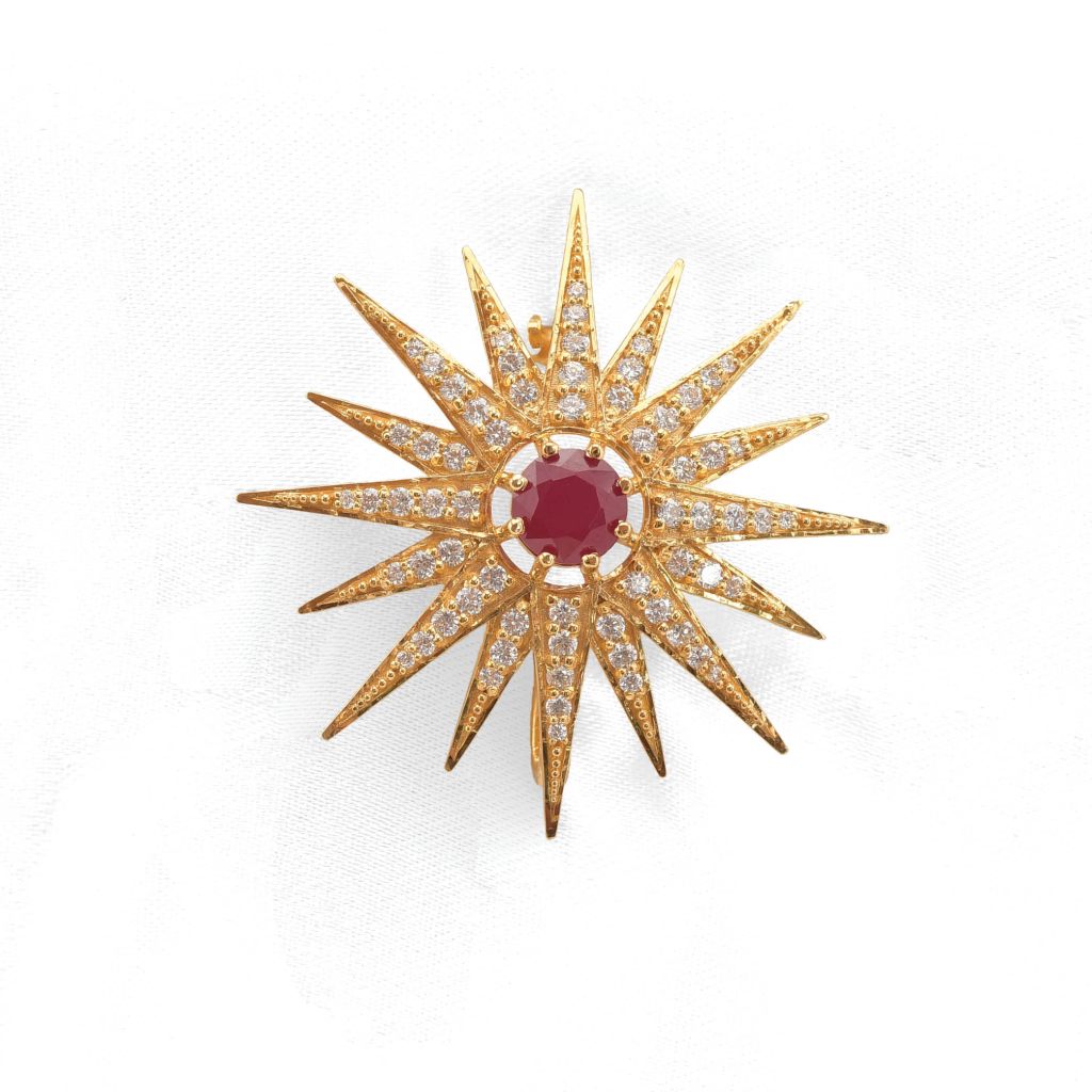 Ruby Sunburst Brooch