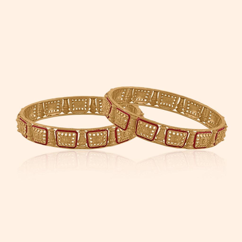 Antique Square Panel Gold Bangle Pair