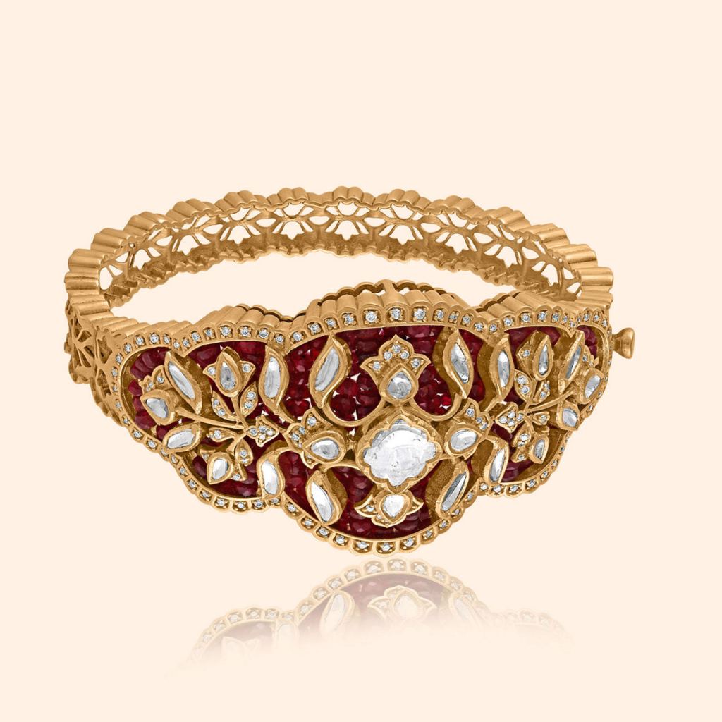 Vermillion Vine Polki Oval Bangle