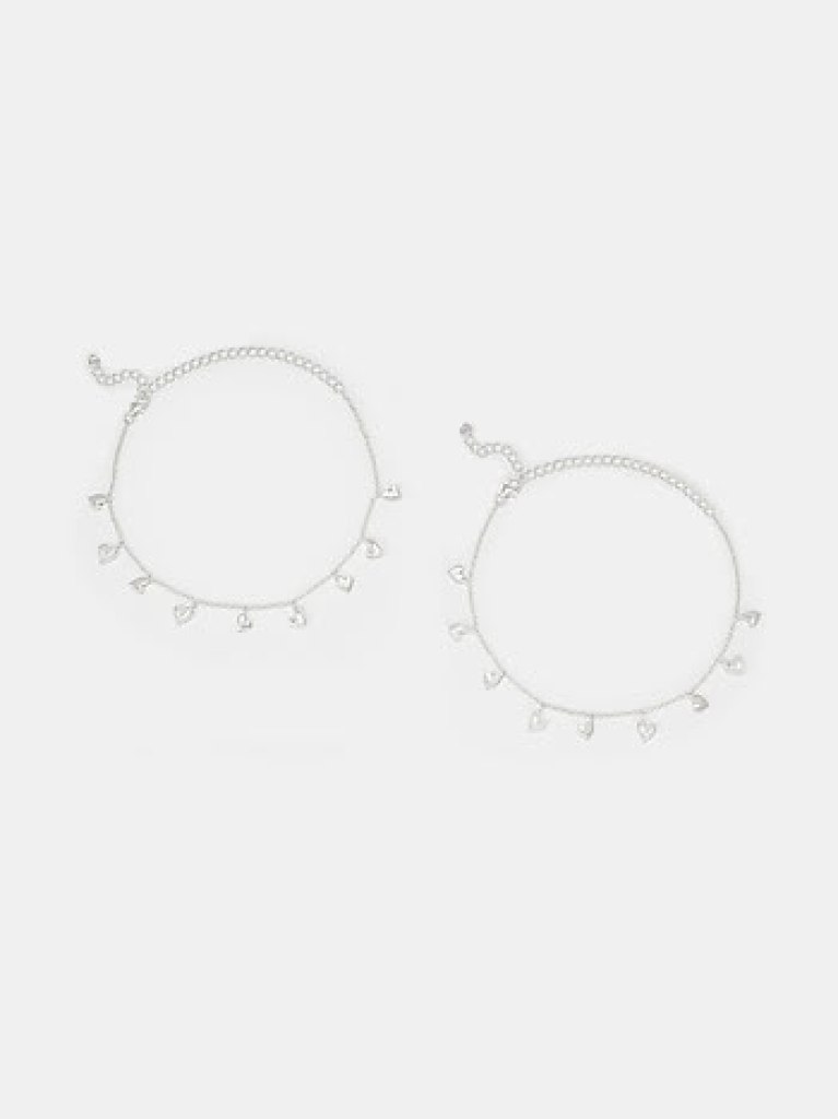 Silver Love-Twirl Heart Charm Anklets