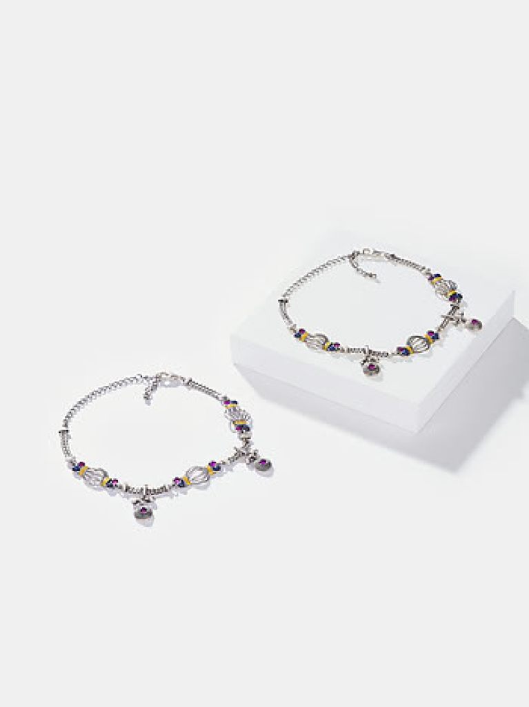 Dhol Motif Anklets in Oxidised 925 Silver